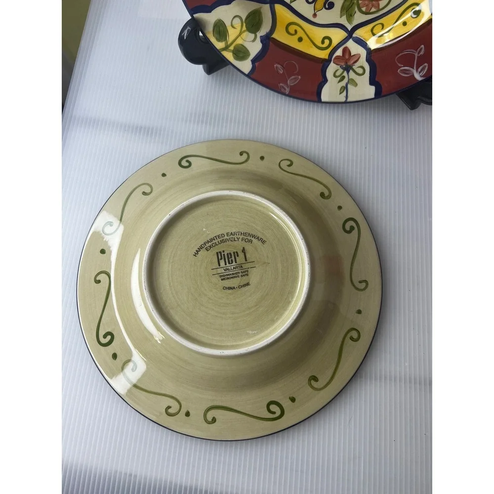 Pier‎ 1 Vallarta Handpainted Earthenware Plates Set of 2 Floral Salad Plates